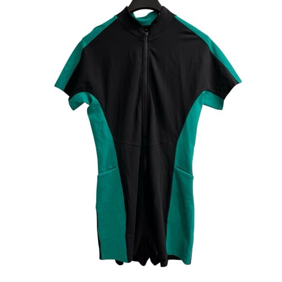 Bad Birdie Caddy Romper Womens L Black Green Colorblock Jersey Knit Golf Comfort - Picture 1 of 11